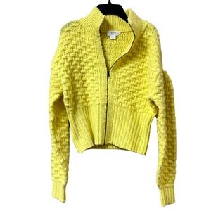 Anthropologie Maeve Yellow Buttercup Wool Cropped Chunky Knit Zip Up Jacket Sz S